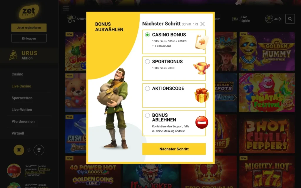 zet casino bonus