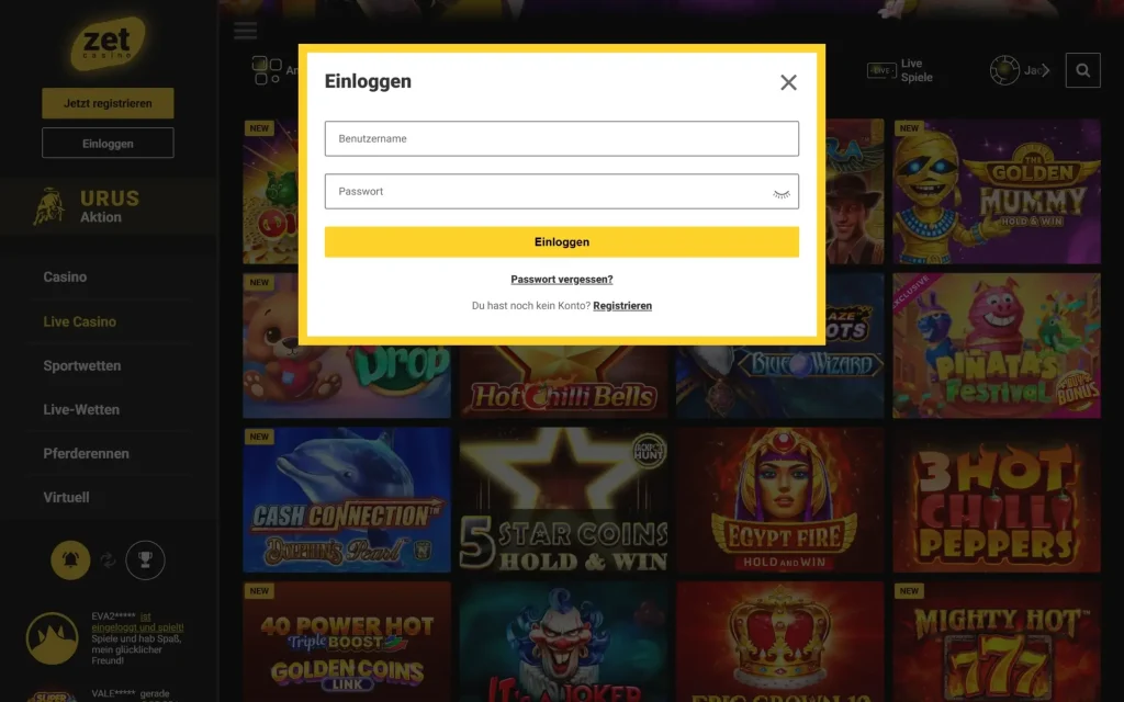 zet casino login